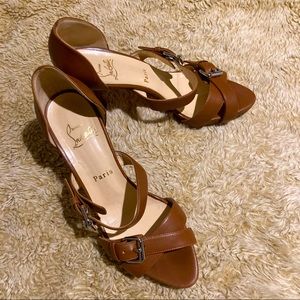 SOLD Christian Louboutin Atalanta 85 Cognac tan strappy sandals size 38 / US 7.5